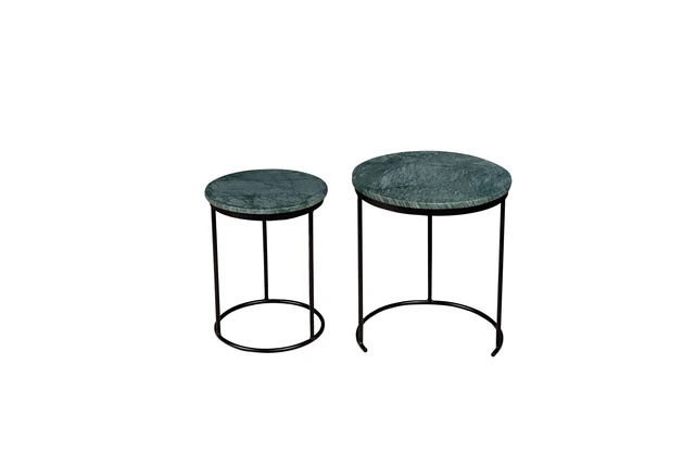 Alt view image 3 of 5 - Nesting Coffee Table Set with Metal Frame, Green, Marble and Metal