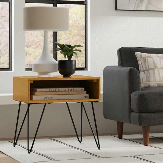 Alt view image 7 of 7 - End Table in Veneer, Brown, Wood and Metal