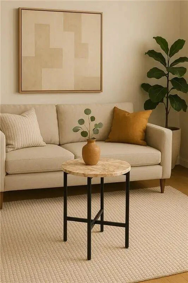 Main image of Side Table for Living with Metal Inch Height, Brown, Marble and Metal