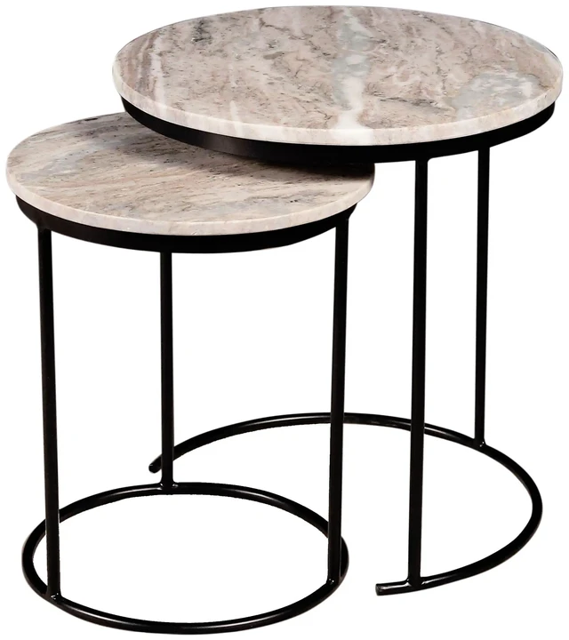 Main image of Nesting Coffee Table Set with Metal Frame, Brown, Marble and Metal