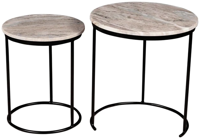 Alt view image 2 of 5 - Nesting Coffee Table Set with Metal Frame, Brown, Marble and Metal