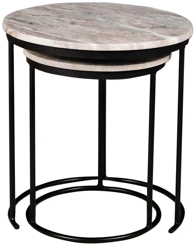 Alt view image 3 of 5 - Nesting Coffee Table Set with Metal Frame, Brown, Marble and Metal