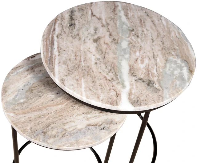 Alt view image 4 of 5 - Nesting Coffee Table Set with Metal Frame, Brown, Marble and Metal