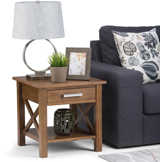 Alt view image 6 of 7 - 21 Inch Wide Solid End Table in Medium Saddle, Brown, Wood