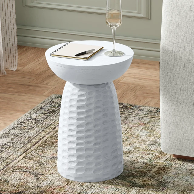 Alt view image 3 of 7 - 13 Inch Solid Mango Accent Table, White, Wood