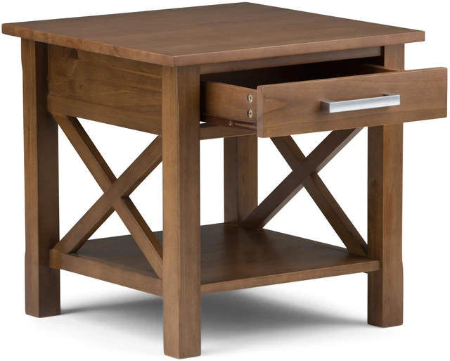 Alt view image 2 of 7 - 21 Inch Wide Solid End Table in Medium Saddle, Brown, Wood