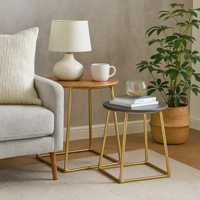 Alt view image 4 of 5 - Toshi Side Table Set and Accent, Natural, Marble and Metal