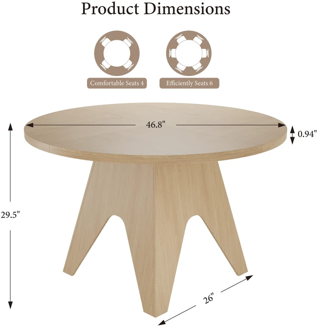 Alt view image 5 of 6 - 46.8 Inch Round Dining Table, Oak, MDF and Particle Board