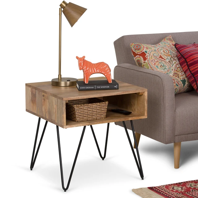 Alt view image 7 of 7 - 22 Inch Wide Solid Mango End Table in Refined, Brown, Wood and Metal