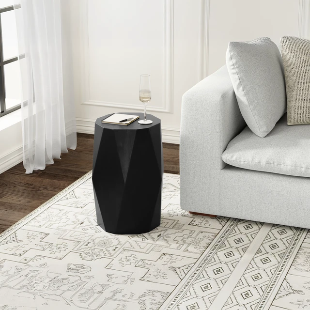 Alt view image 2 of 7 - Cale 15 Inch Wide Solid Mango Polygon Geometric Accent Table, Black, Wood