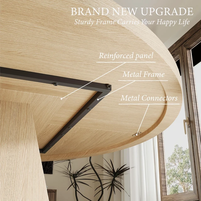 Alt view image 6 of 6 - 46.8 Inch Round Dining Table, Oak, MDF and Particle Board