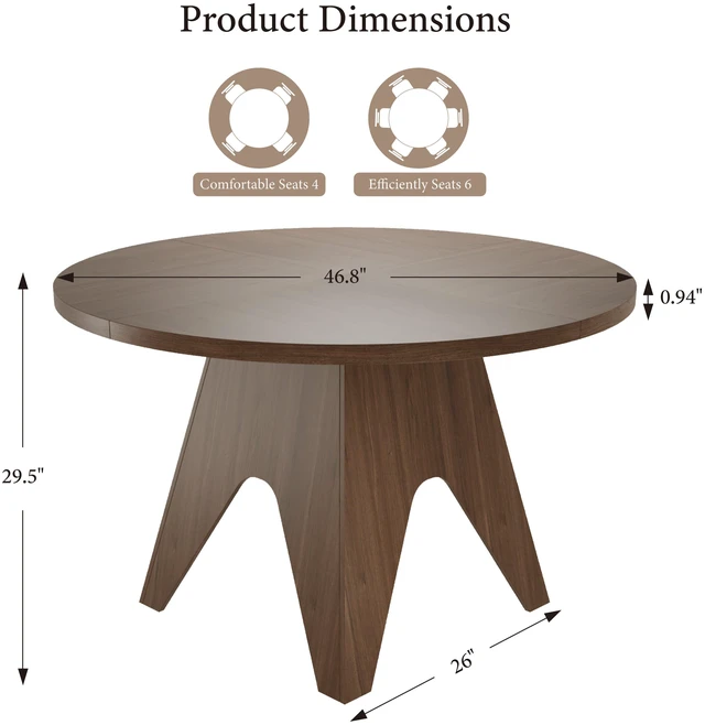 Alt view image 6 of 6 - 46.8 Inch Round Dining Table, Walnut, MDF and Particle Board