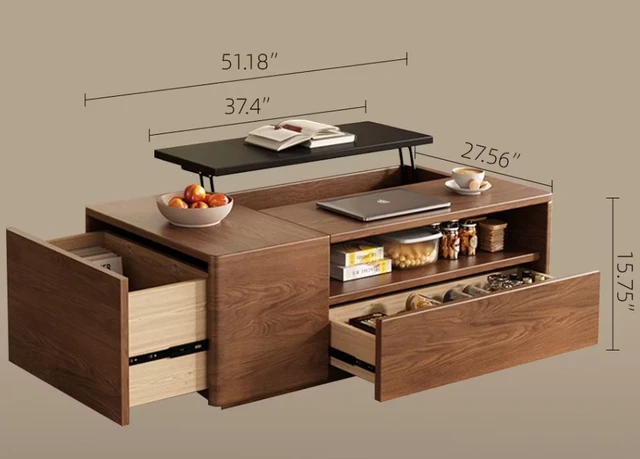 Alt view image 2 of 5 - Living Set Lift Top Coffee Table and Matching TV Console, Walnut, MDF and Wood