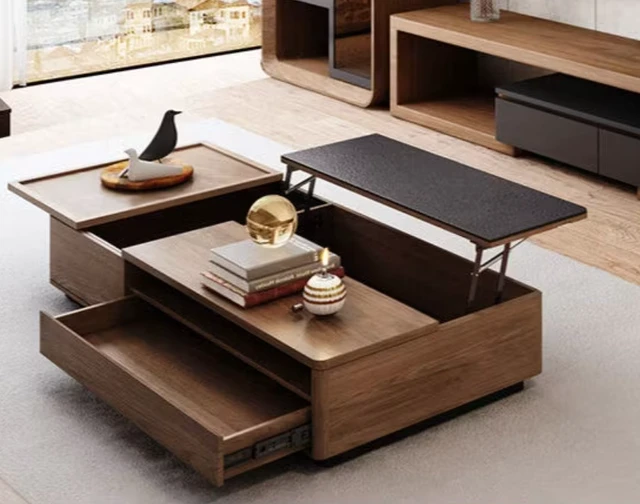 Alt view image 2 of 7 - 51 Inch Lift Top Coffee Table with Storage Walnut Finish Adjustable Height, Walnut Black, Plywood