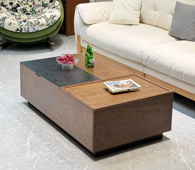 Alt view image 3 of 7 - 51 Inch Lift Top Coffee Table with Storage Walnut Finish Adjustable Height, Walnut Black, Plywood