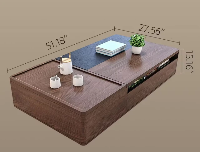 Alt view image 6 of 7 - 51 Inch Lift Top Coffee Table with Storage Walnut Finish Adjustable Height, Walnut Black, Plywood