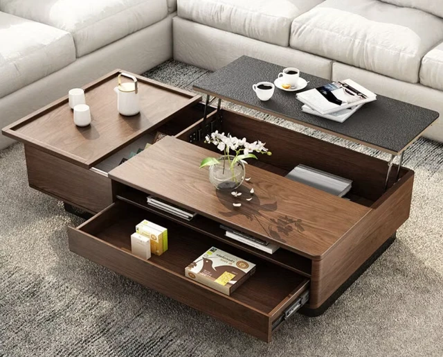 Alt view image 7 of 7 - 51 Inch Lift Top Coffee Table with Storage Walnut Finish Adjustable Height, Walnut Black, Plywood