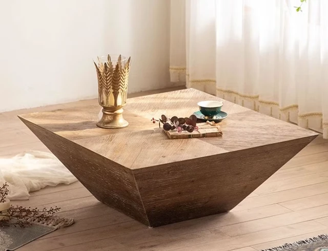 Alt view image 3 of 6 - 35 Inch Wabi Sabi Distressed Square Coffee Table Artistic, Natural, Solid Wood