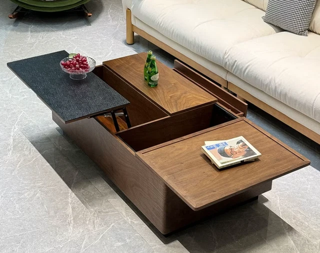 Alt view image 4 of 7 - 51 Inch Lift Top Coffee Table with Storage Walnut Finish Adjustable Height, Walnut Black, Plywood