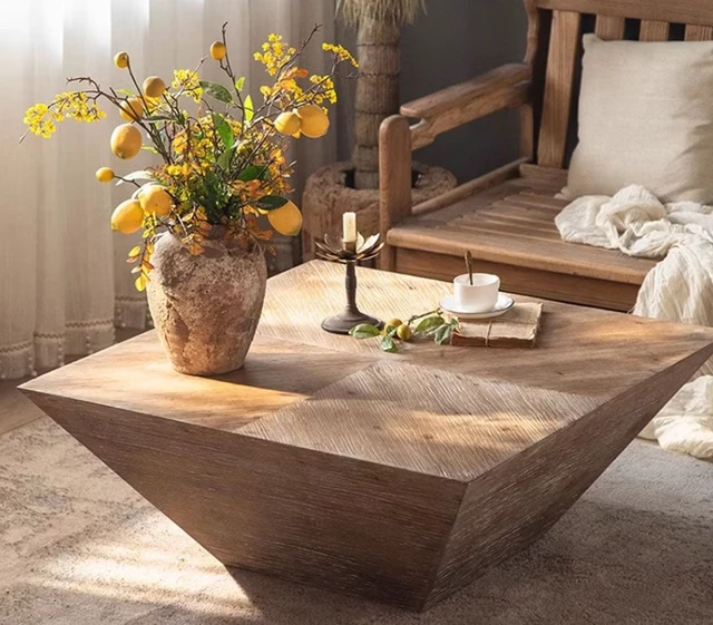 Alt view image 6 of 6 - 35 Inch Wabi Sabi Distressed Square Coffee Table Artistic, Natural, Solid Wood