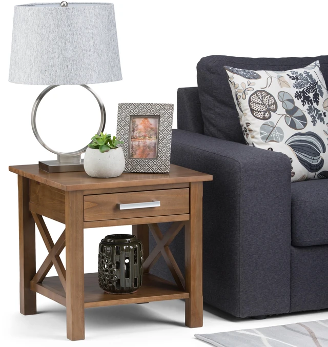 Alt view image 3 of 7 - 21 Inch Wide Solid End Table in Medium Saddle, Brown, Wood