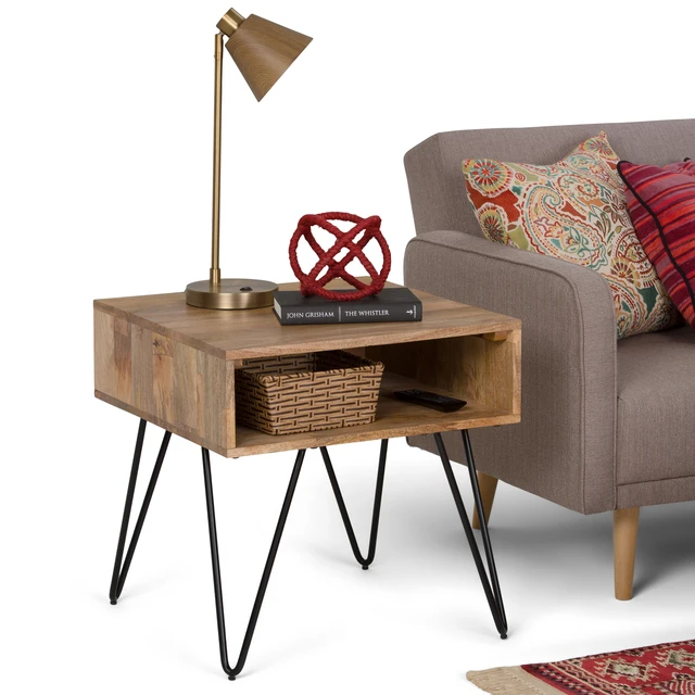Alt view image 2 of 7 - 22 Inch Wide Solid Mango End Table in Refined, Brown, Wood and Metal