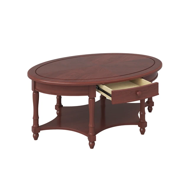 Alt view image 7 of 7 - Oval Coffee Table with Drawer and Storage Shelf, Cocktail Table in French Country Accent for Living Old SKU, Cherry