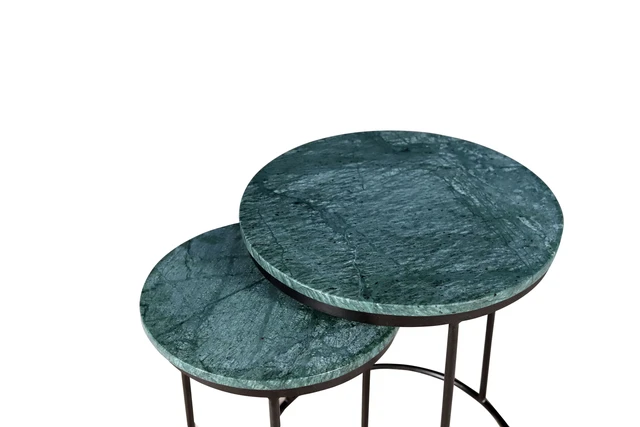 Alt view image 5 of 5 - Nesting Coffee Table Set with Metal Frame, Green, Marble and Metal
