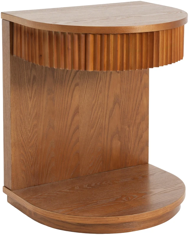 Alt view image 4 of 7 - Mid-Century Fluted Curved Side Table with Drawer, Walnut, MDF