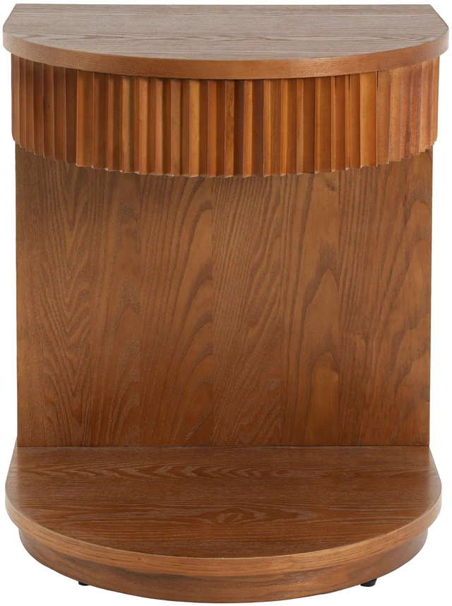 Alt view image 5 of 7 - Mid-Century Fluted Curved Side Table with Drawer, Walnut, MDF