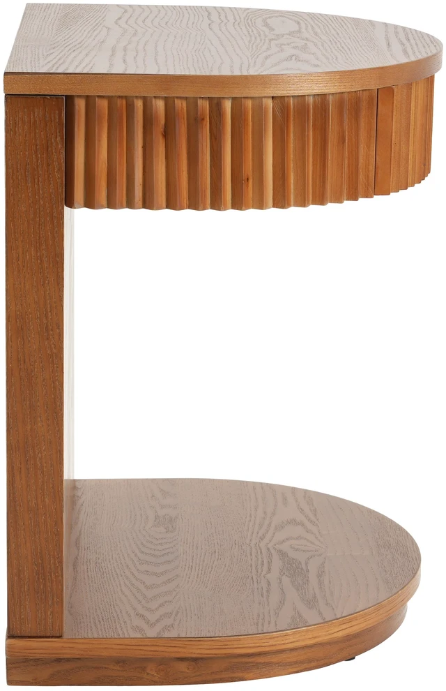 Alt view image 6 of 7 - Mid-Century Fluted Curved Side Table with Drawer, Walnut, MDF