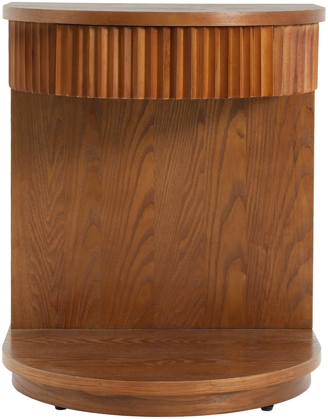 Alt view image 7 of 7 - Mid-Century Fluted Curved Side Table with Drawer, Walnut, MDF