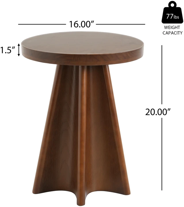 Alt view image 4 of 7 - Flower Shaped Solid Round Side Table, Decor Accent End Table for Living, Walnut, Pine