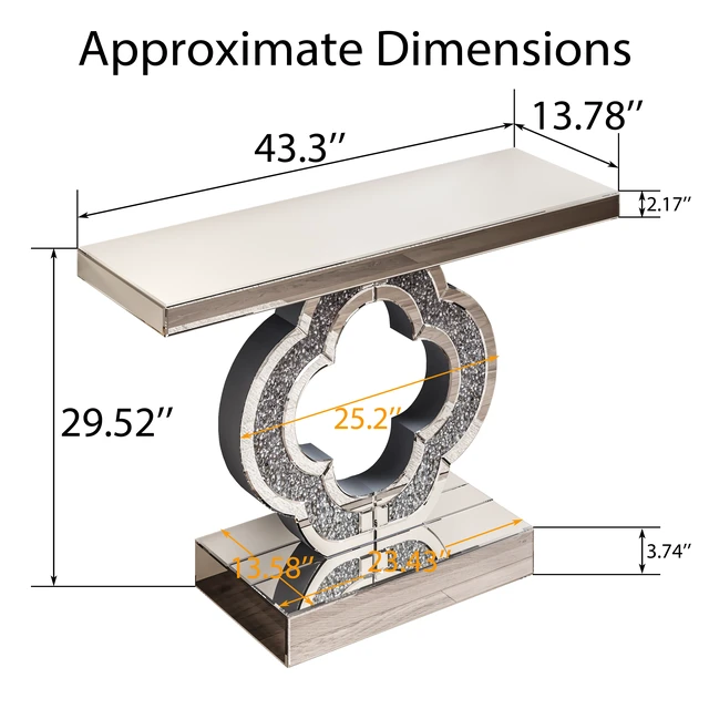 Alt view image 6 of 7 - Mirrored Console Table 43.3 Inch, Glass Entryway Table with Clover Crushed Diamond Base Glam Sofa Accent for Entryway