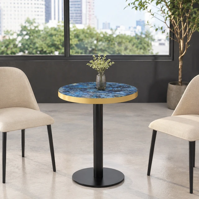 Alt view image 5 of 7 - 23.6 Inch Round MDF Sprayed with Paint Countertop, Texture Stainless Steel Edging Metal Table Legs Edge Coffee Table