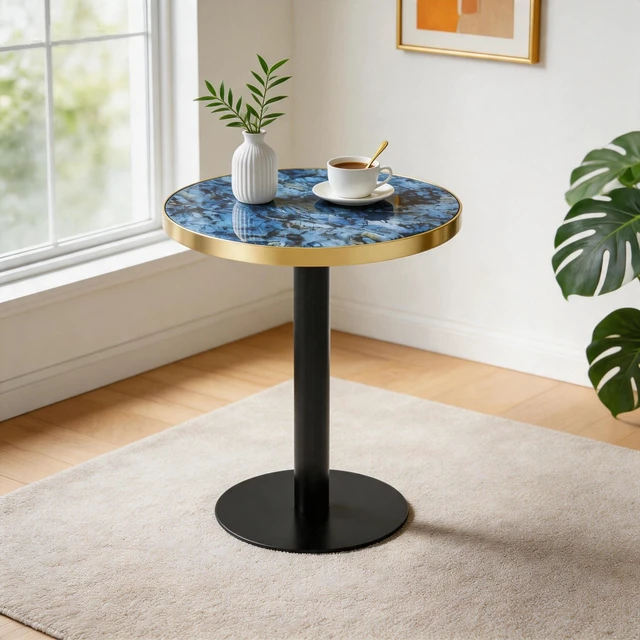 Main image of 23.6 Inch Round MDF Sprayed with Paint Countertop, Texture Stainless Steel Edging Metal Table Legs Edge Coffee Table