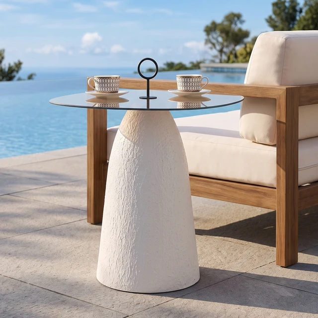 Alt view image 4 of 7 - Indoor Accent Side Table with Brown Glass Top and Textured Base, Brown White, Glass and Metal