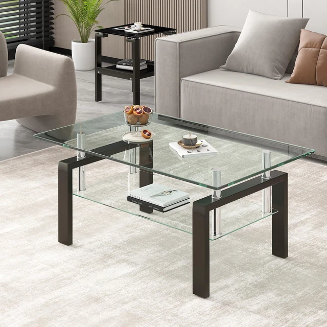 Main image of Tempered Clear Glass Coffee Table, Layers Coffee Table Living Center 100 55, Transparent