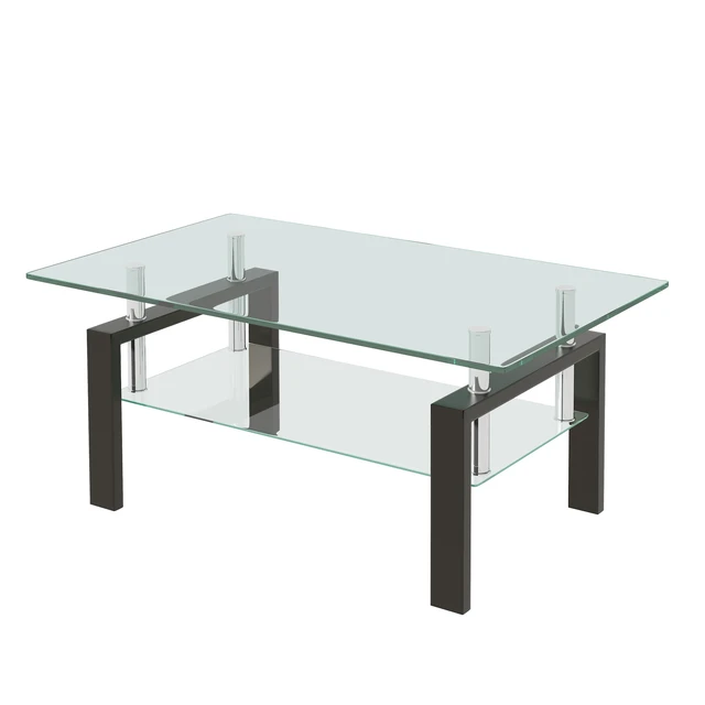Alt view image 4 of 7 - Tempered Clear Glass Coffee Table, Layers Coffee Table Living Center 100 55, Transparent
