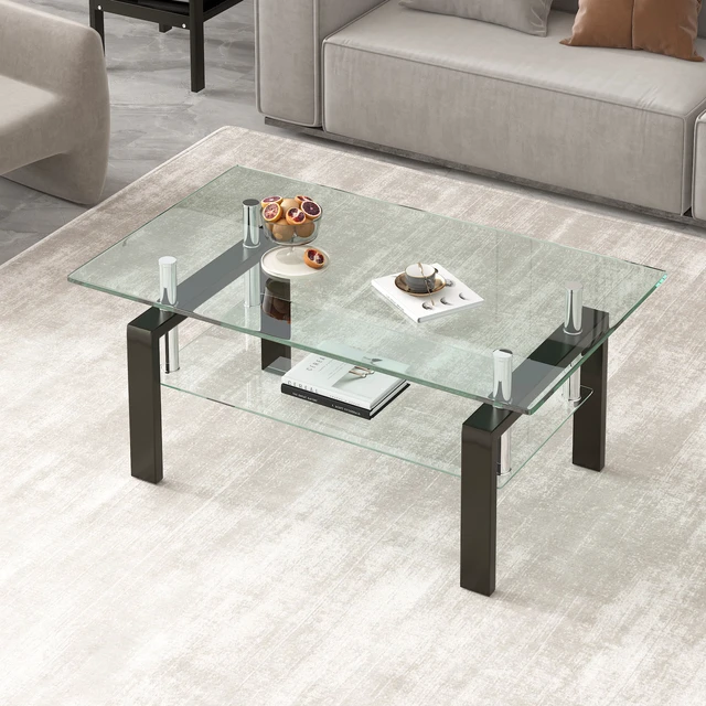 Alt view image 2 of 7 - Tempered Clear Glass Coffee Table, Layers Coffee Table Living Center 100 55, Transparent