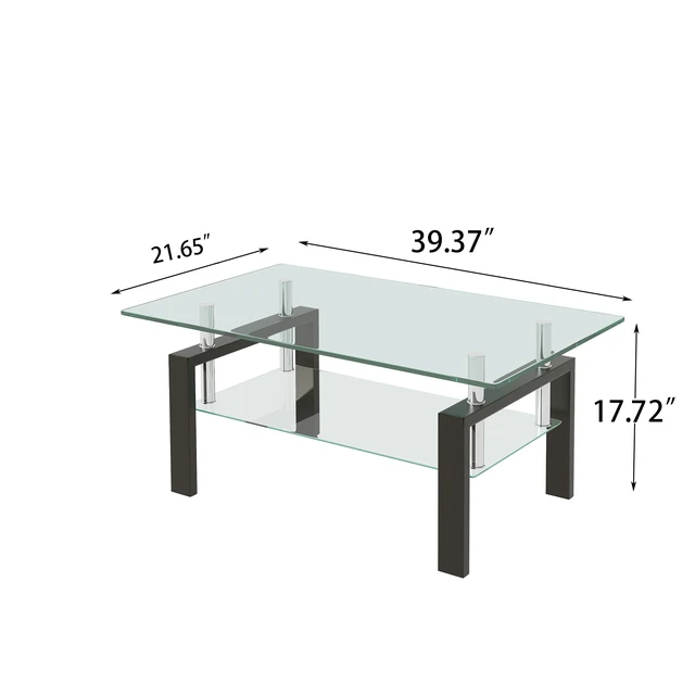 Alt view image 7 of 7 - Tempered Clear Glass Coffee Table, Layers Coffee Table Living Center 100 55, Transparent