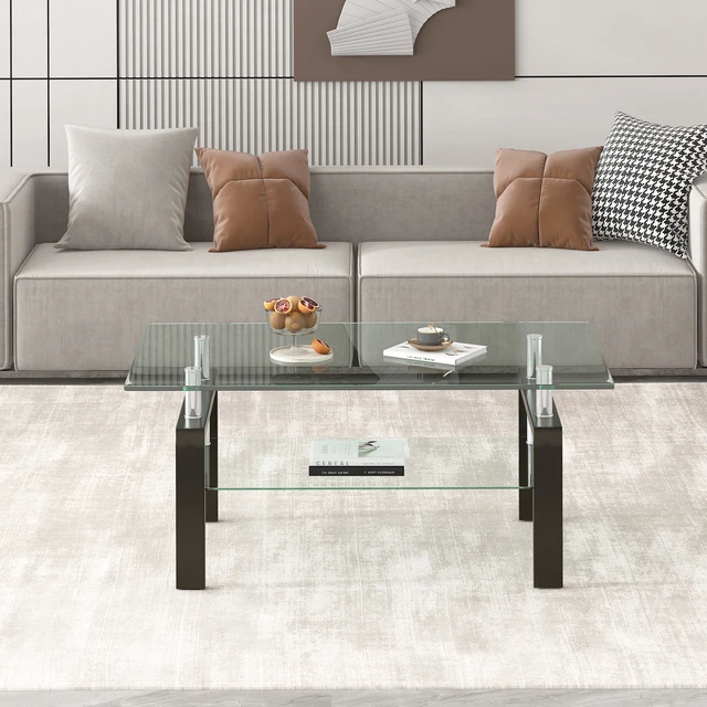 Alt view image 3 of 7 - Tempered Clear Glass Coffee Table, Layers Coffee Table Living Center 100 55, Transparent