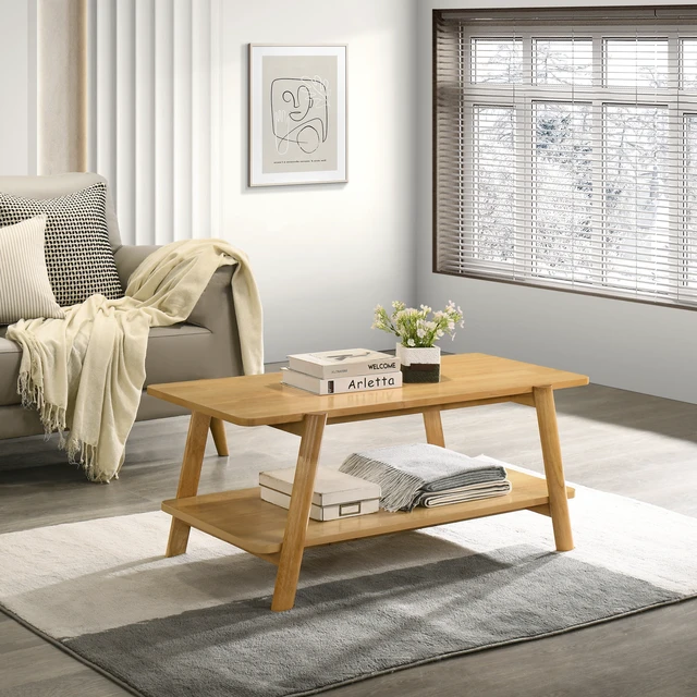 Alt view image 3 of 7 - 3 Piece Coffee Table Set, Coffee Table and Two End Oak Finish, Oak, Solid Wood and MDF