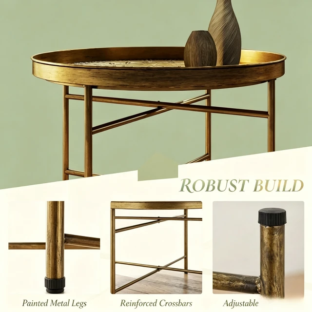 Alt view image 2 of 7 - Side Table with Hammered Design, Center Table End Round Coffee Functional Circular Center for Living and Tea Time Only