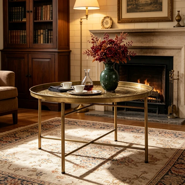 Alt view image 3 of 7 - Side Table with Hammered Design, Center Table End Round Coffee Functional Circular Center for Living and Tea Time Only