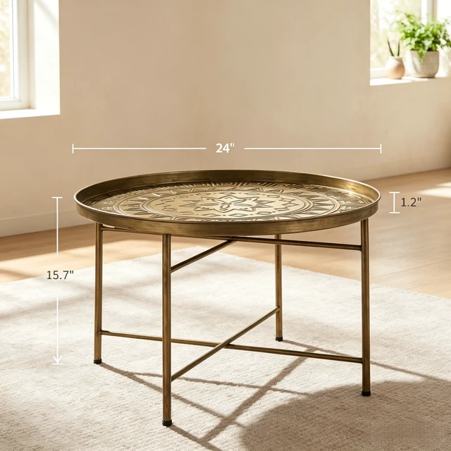 Alt view image 5 of 7 - Side Table with Hammered Design, Center Table End Round Coffee Functional Circular Center for Living and Tea Time Only