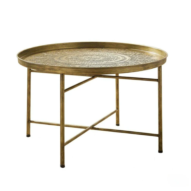 Alt view image 4 of 7 - Center Table, Side Table with Hammered Floral Pattern Top End Round Coffee Functional Circular Center for Living