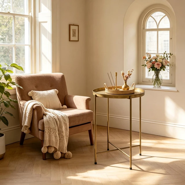 Main image of Round Coffee Table, Center Table Side End Functional Circular Center for Living and Tea Time Only Gold, Metal