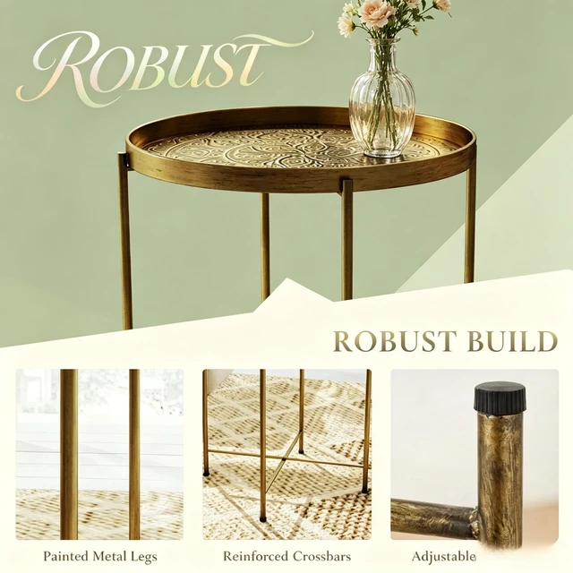 Alt view image 3 of 7 - Round Coffee Table, Center Table Side End Functional Circular Center for Living and Tea Time Only Gold, Metal