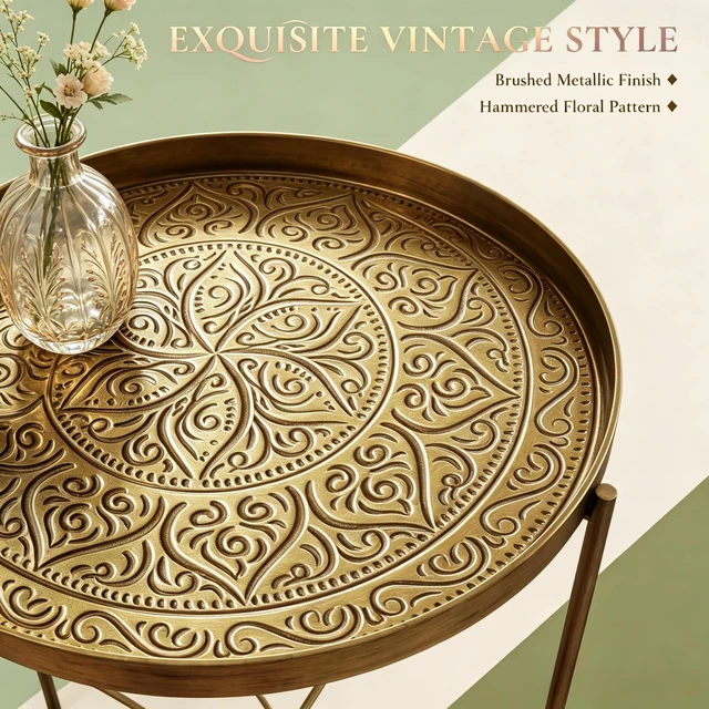 Alt view image 6 of 7 - Round Coffee Table, Center Table Side End Functional Circular Center for Living and Tea Time Only Gold, Metal